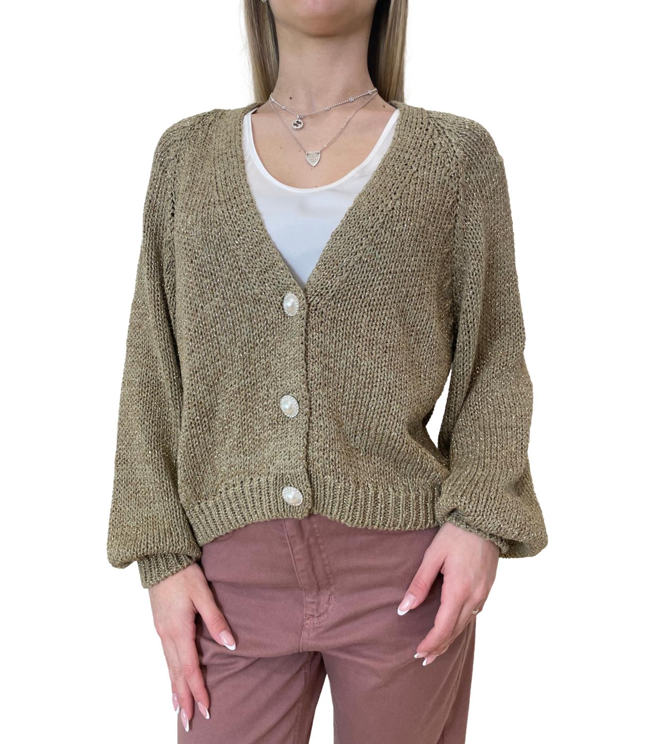 Have One Cardigan Lurex Kaki Donna