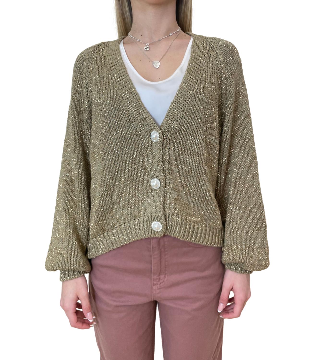 Have One Cardigan Lurex Kaki Donna