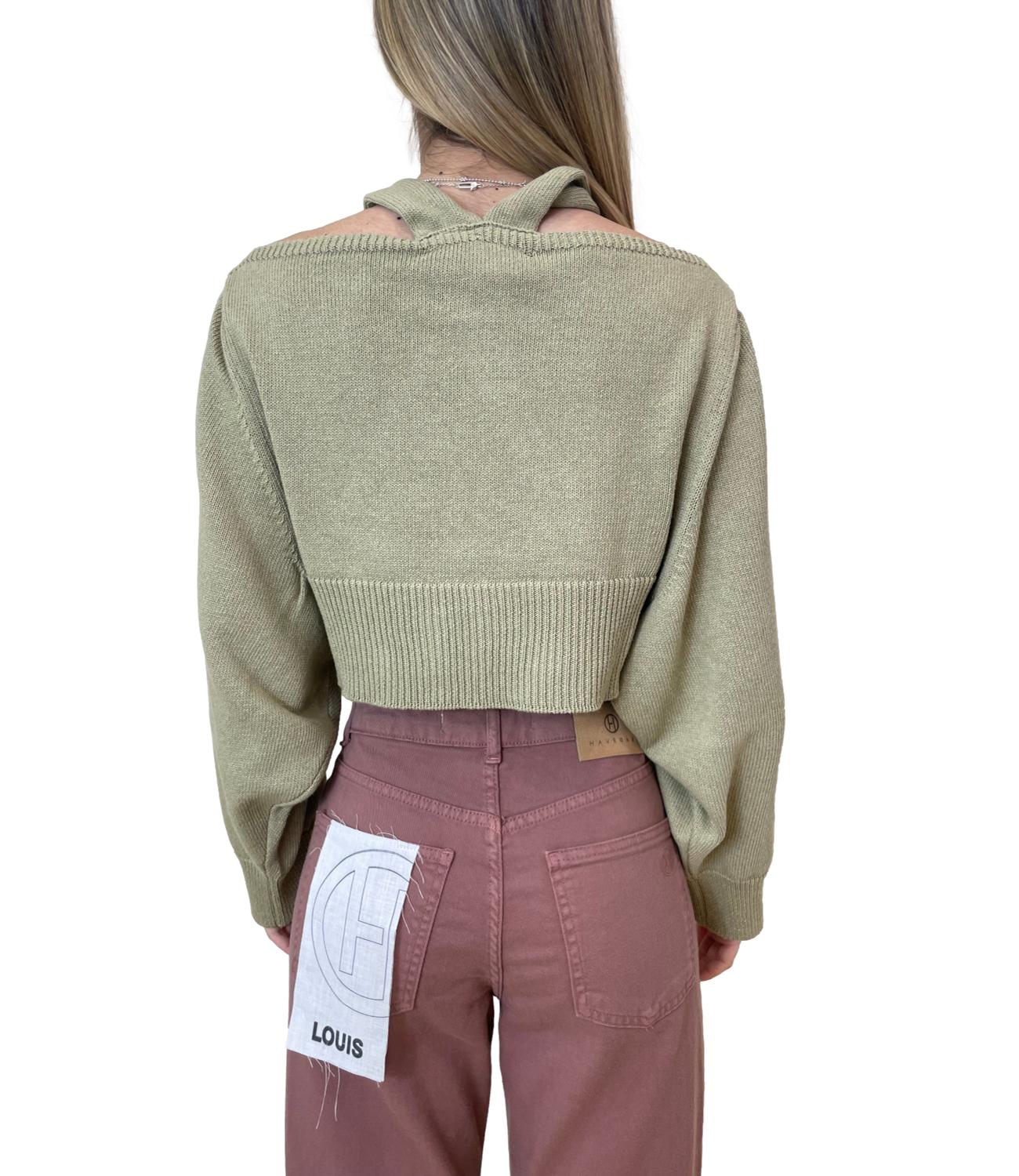 Have One Maglia Nodo Collo Kaki Donna