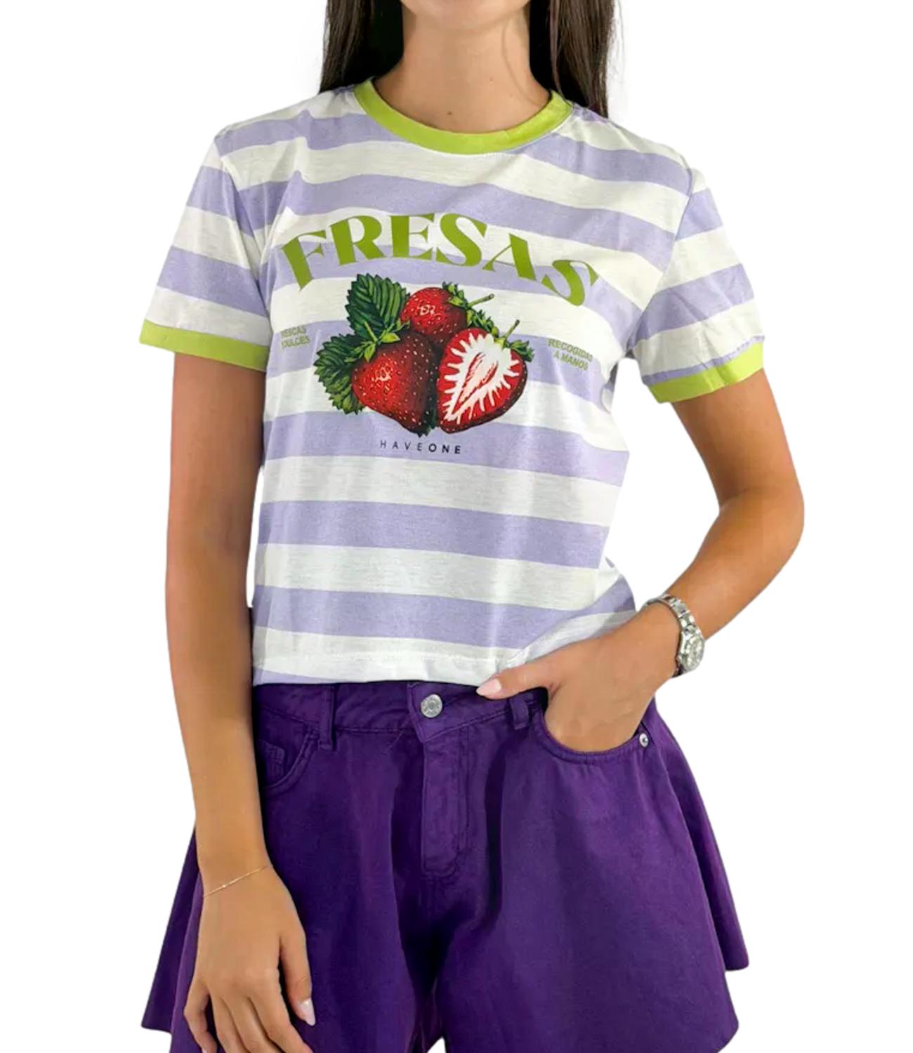 Have One T-shirt Righe Latte/Lilla Donna