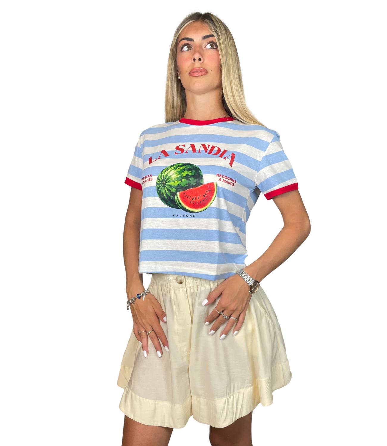 Have One T-shirt Righe Latte/Cielo Donna