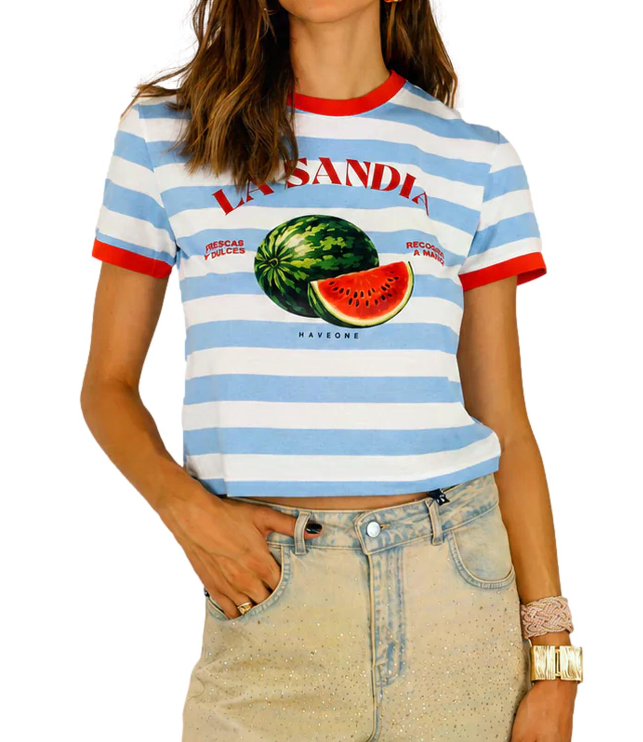 Have One T-shirt Righe Latte/Cielo Donna