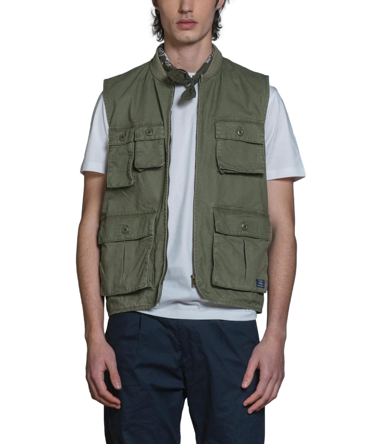 Gilet cotone verde militare con tasconi