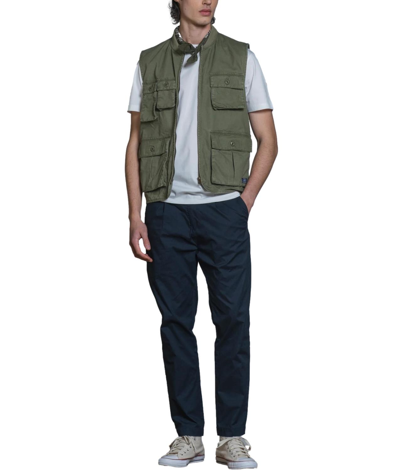 Gilet cotone verde militare con tasconi