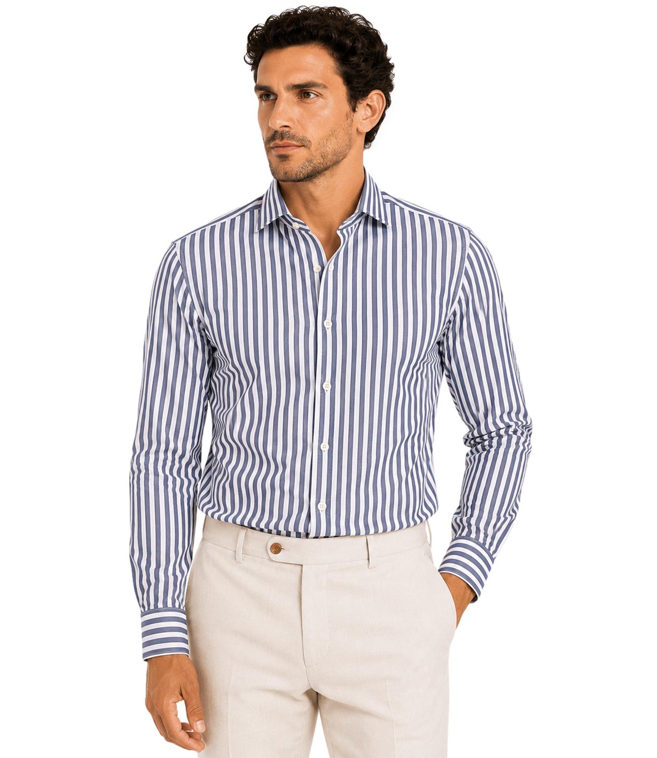 Camicia lino Riley e cotone Uomo Navy stripe