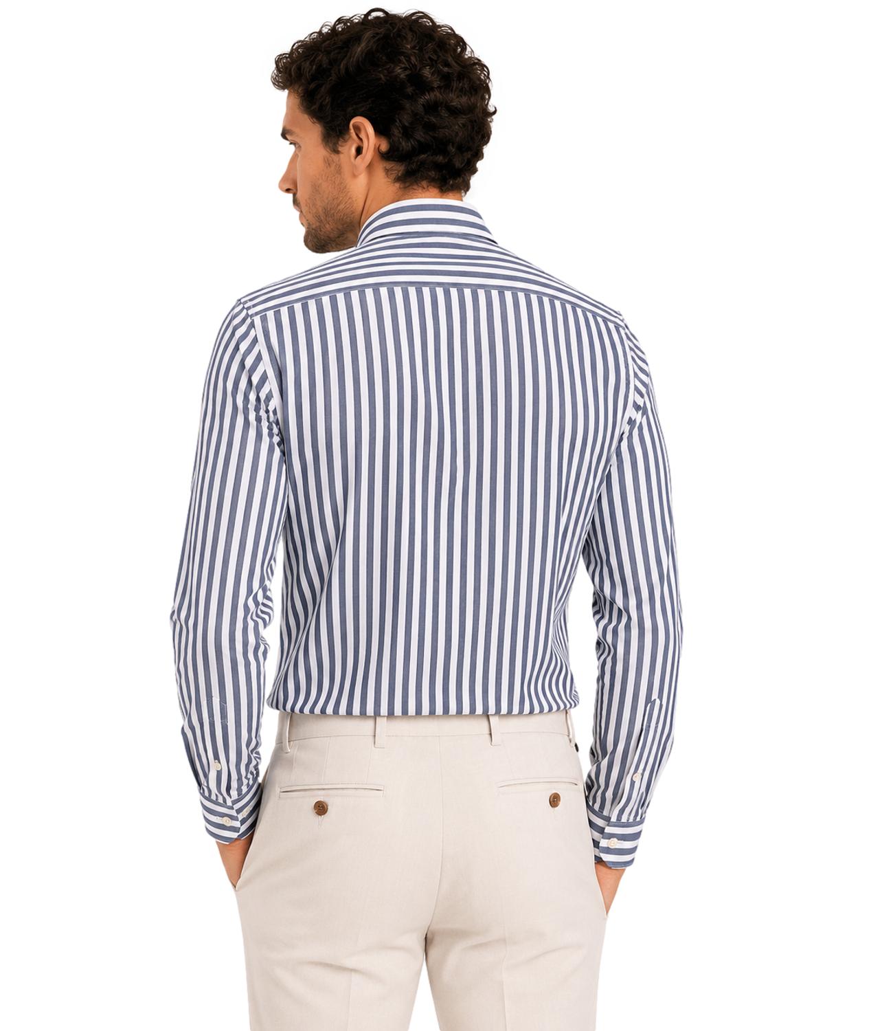 Camicia lino Riley e cotone Uomo Navy stripe