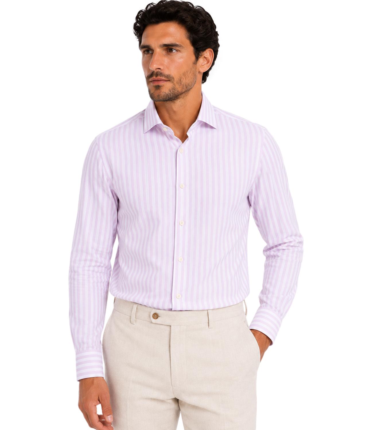 Camicia lino e cotone Uomo Pink Stripe