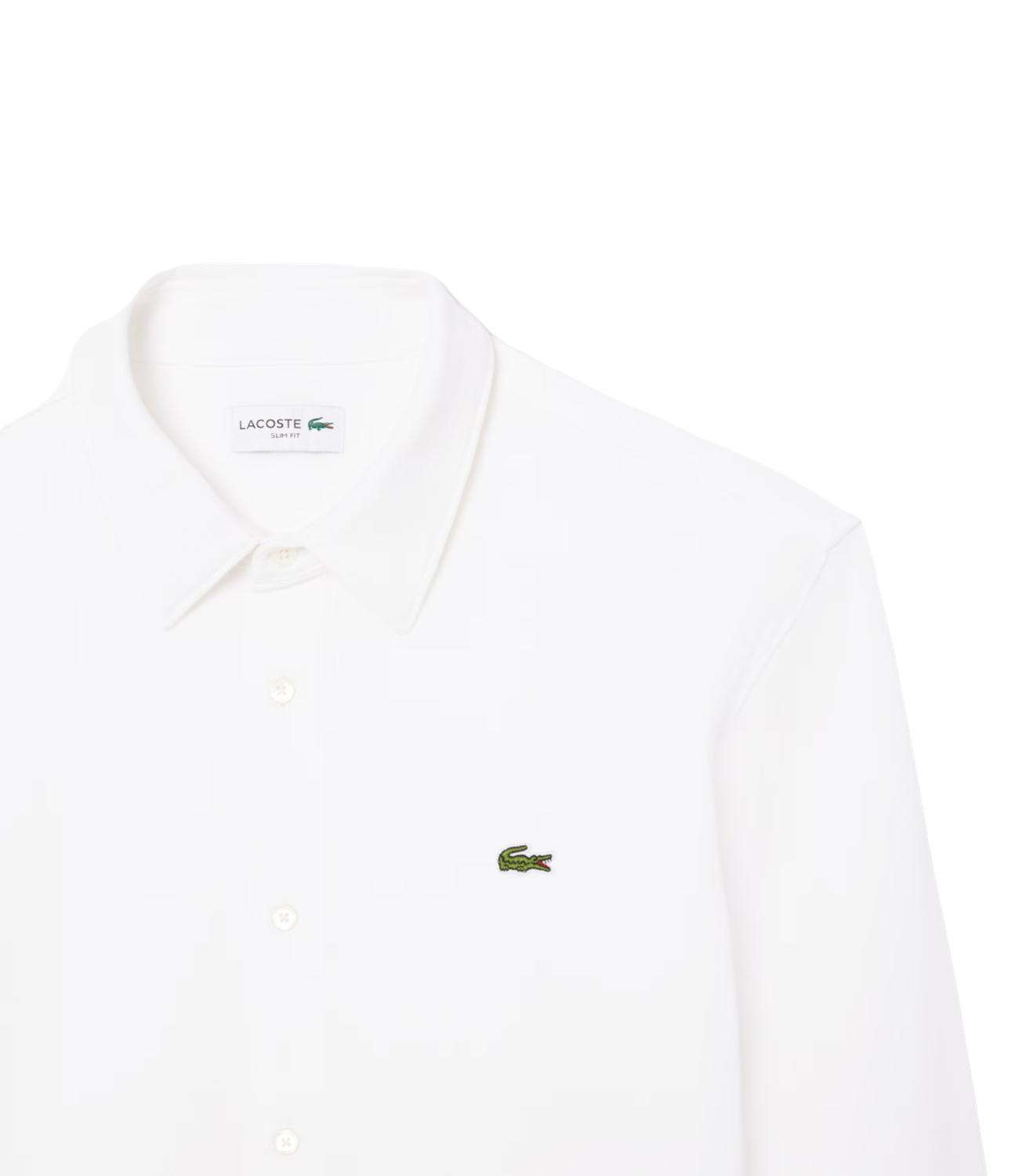 Camicia slim fit in Piqué Di Cotone Uomo Bianco