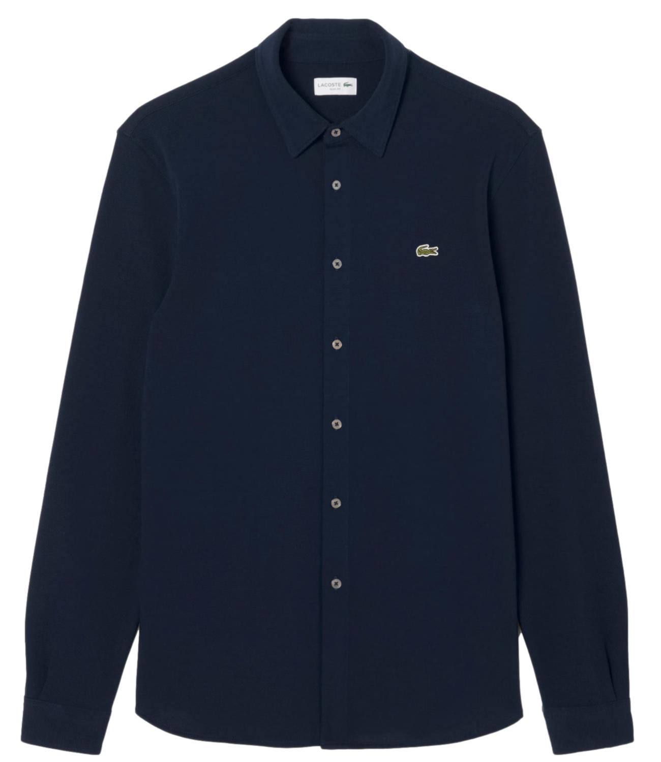 Camicia slim fit in Piqué Di Cotone Uomo Blu