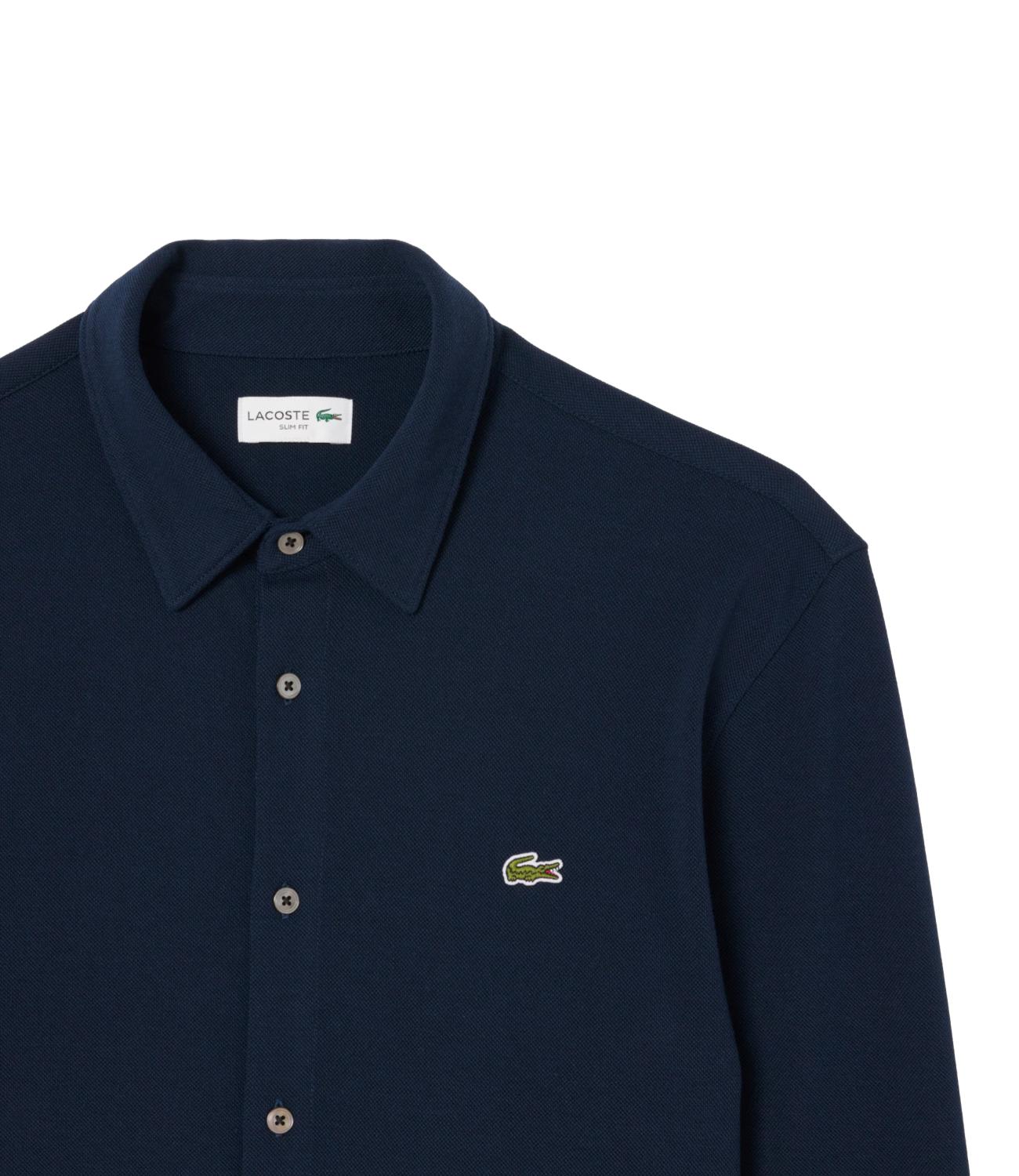 Camicia slim fit in Piqué Di Cotone Uomo Blu