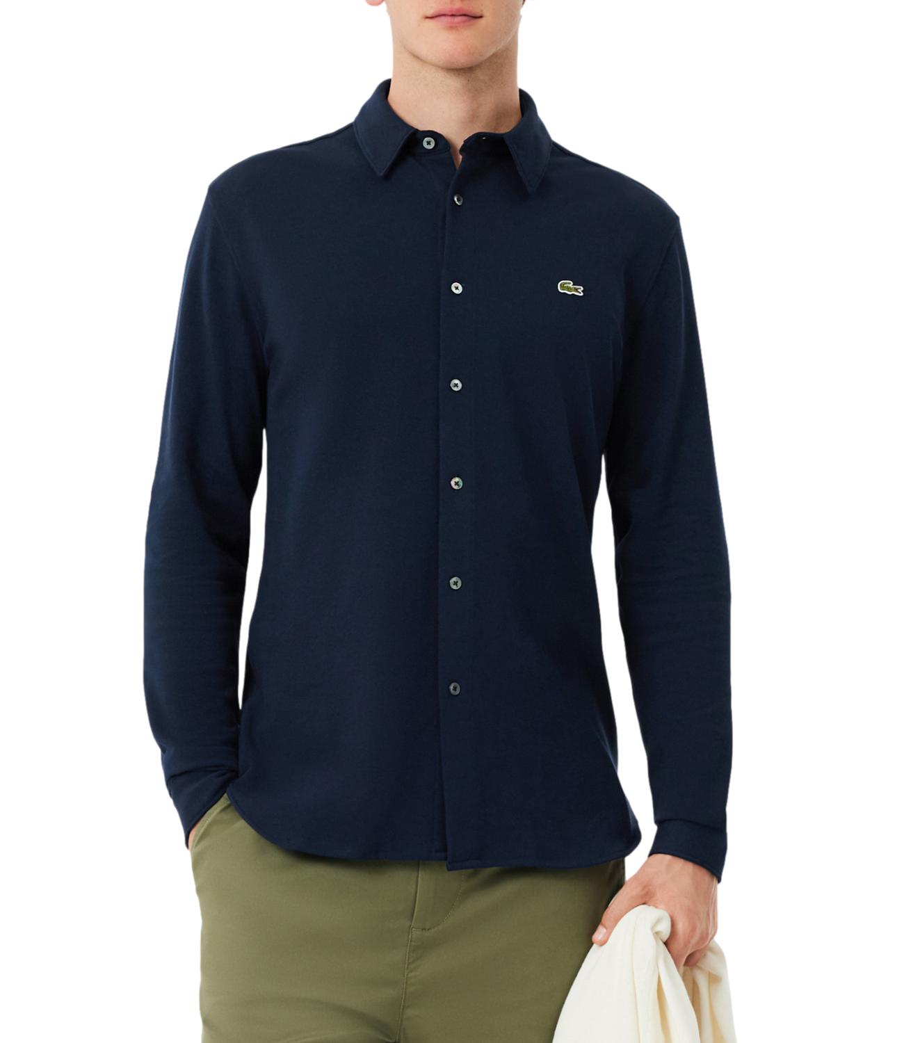Camicia slim fit in Piqué Di Cotone Uomo Blu