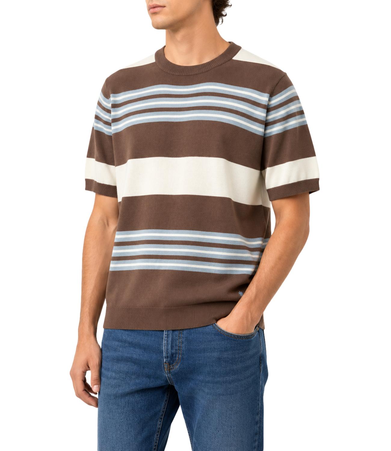T-shirt in filo Manuel Ritz bianca marrone a riga
