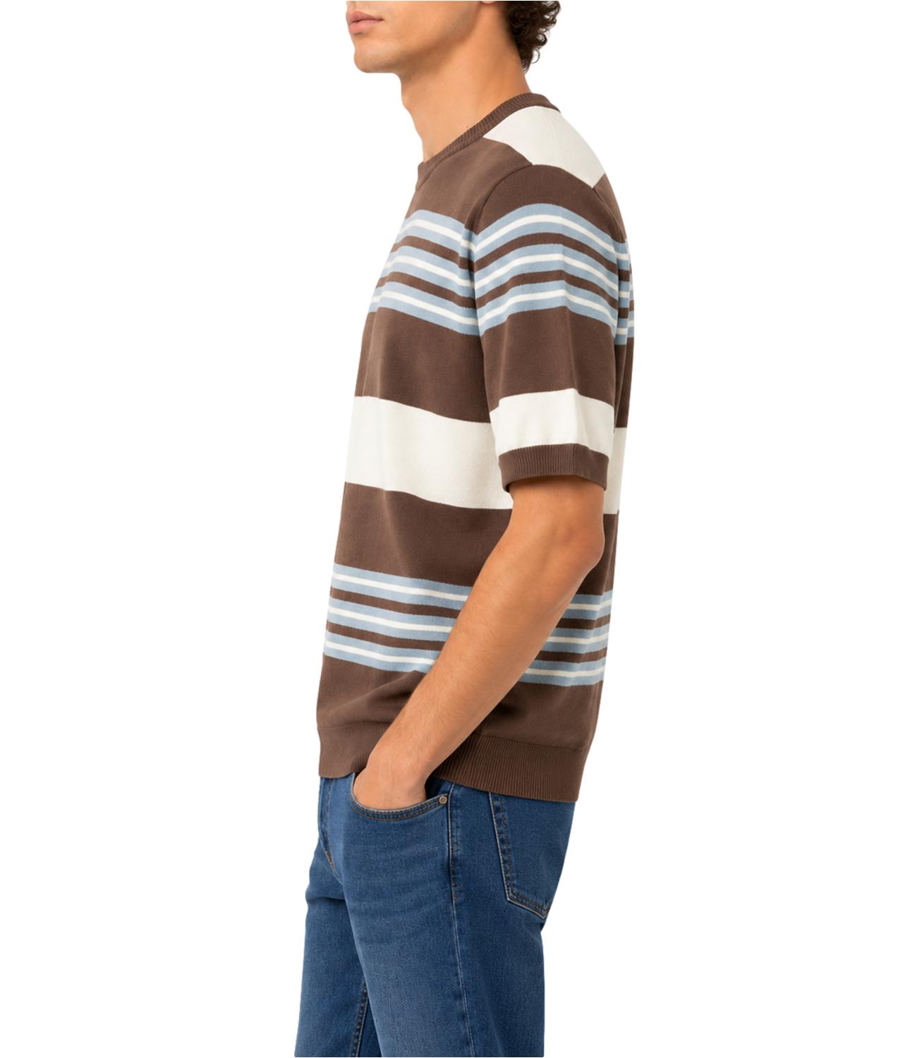 T-shirt in filo Manuel Ritz bianca marrone a riga