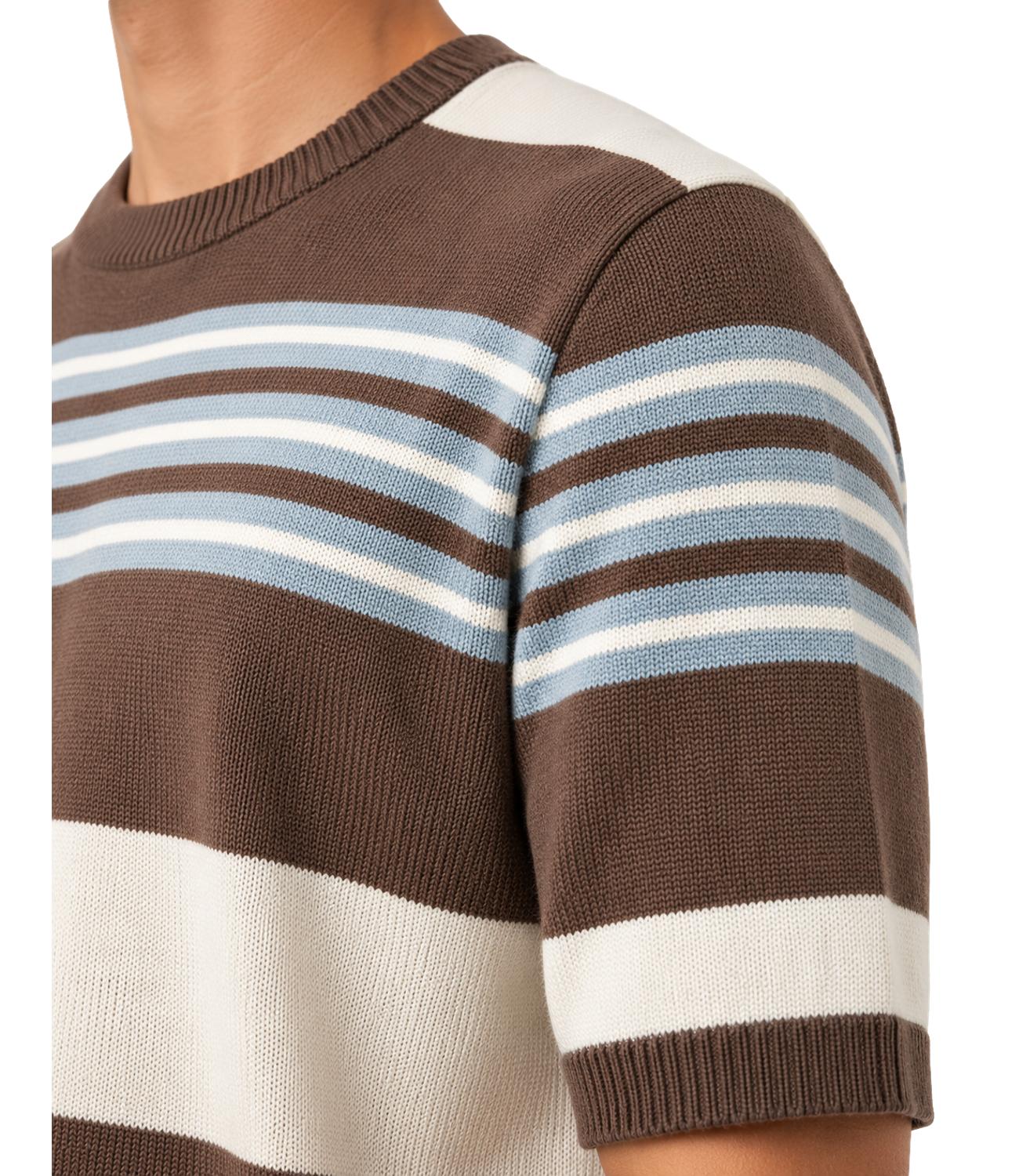 T-shirt in filo Manuel Ritz bianca marrone a riga