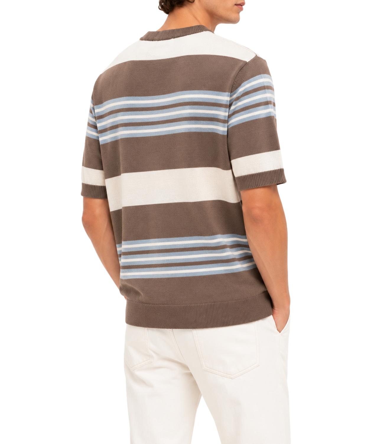 T-shirt in filo Manuel Ritz bianca marrone a riga