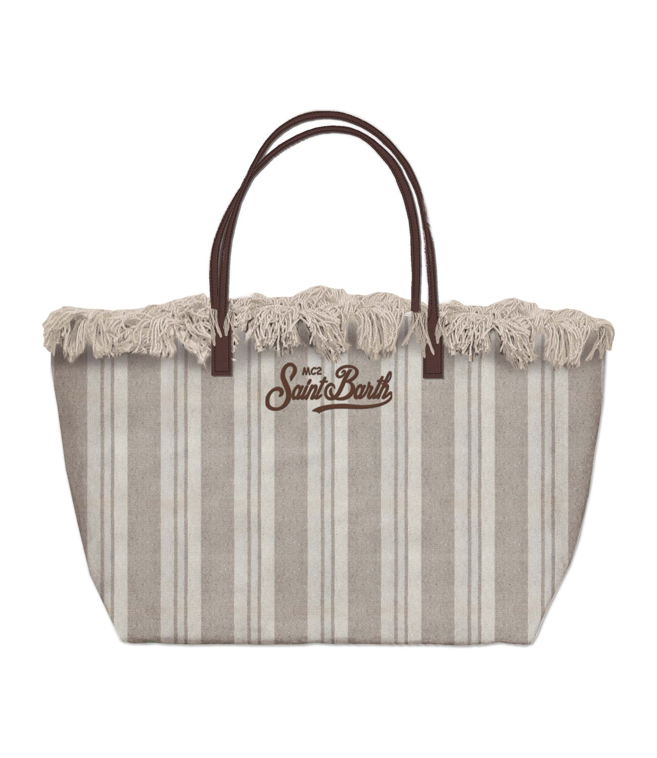 MC2 Saint Barth borsa City bag mid fringe stripes beige