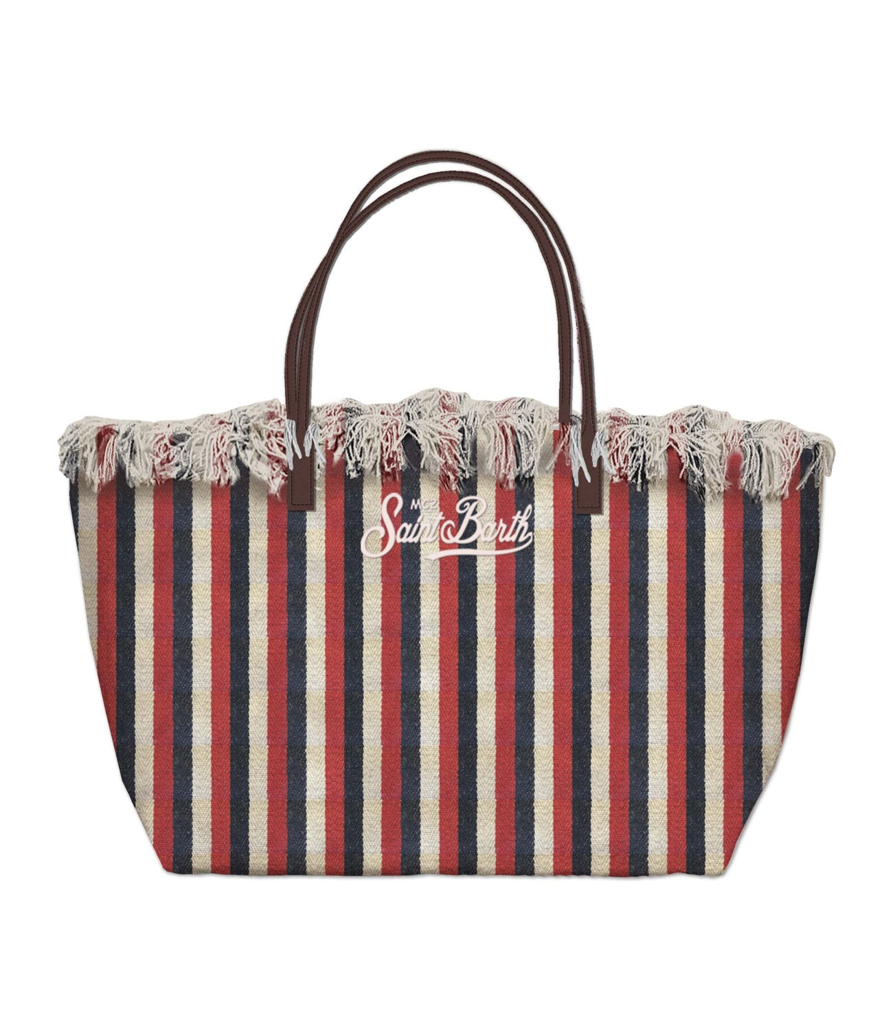 MC2 Saint Barth borsa City bag mid fringe stripes rosso/marrone