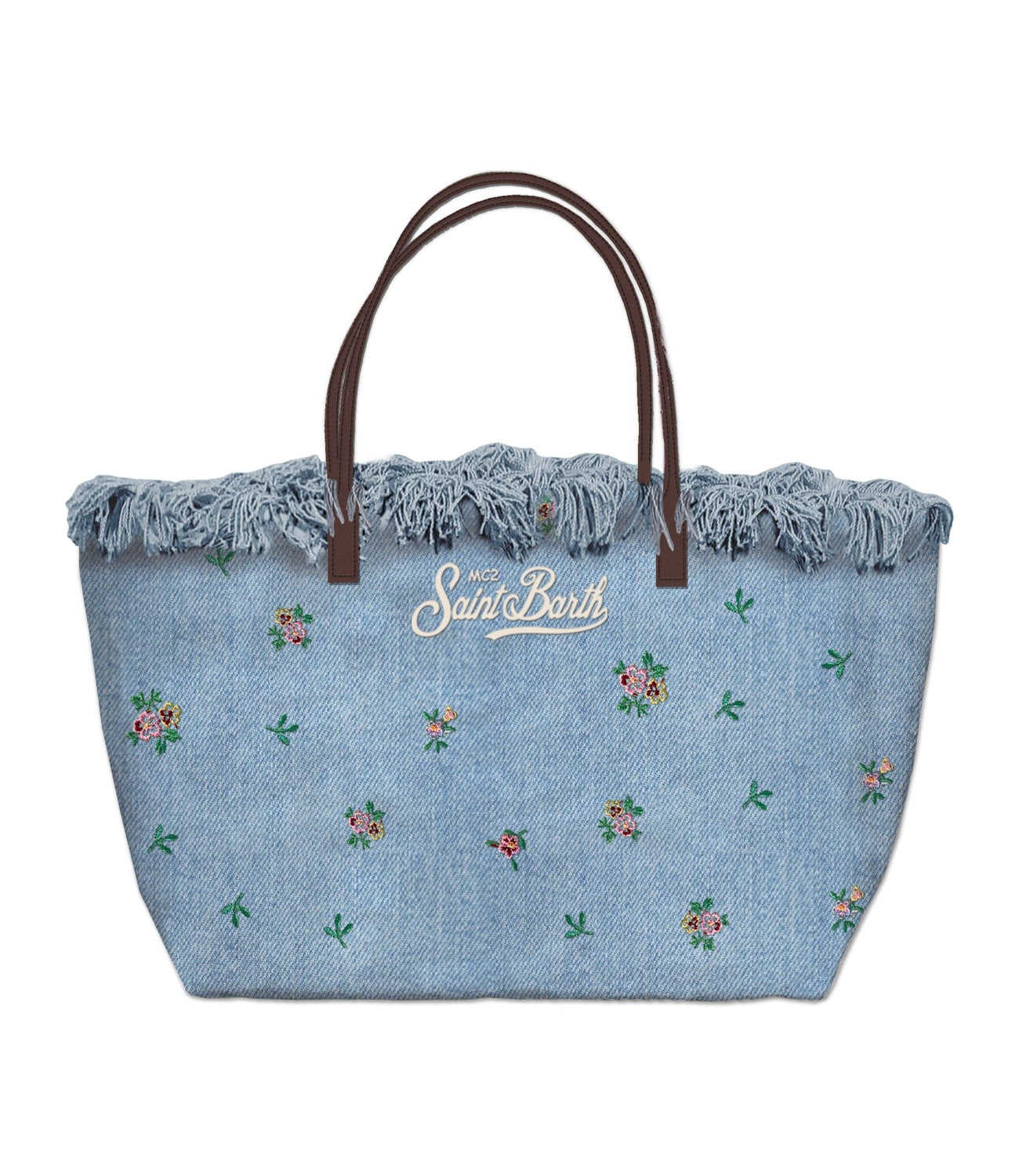 MC2 Saint Barth borsa City bag mid fringe denim light flowers
