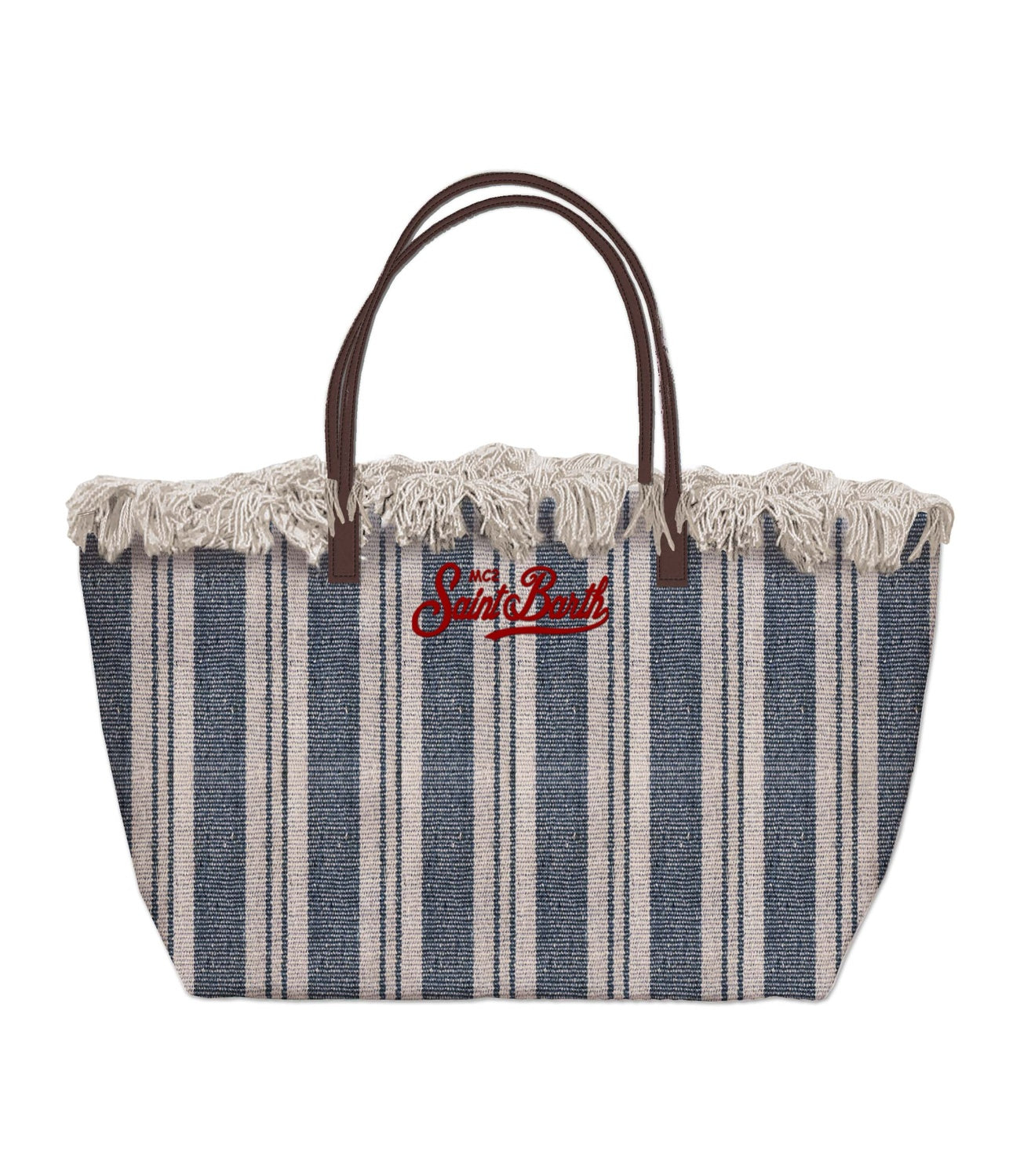 MC2 Saint Barth borsa City bag mid fringe stripes blu/bianco