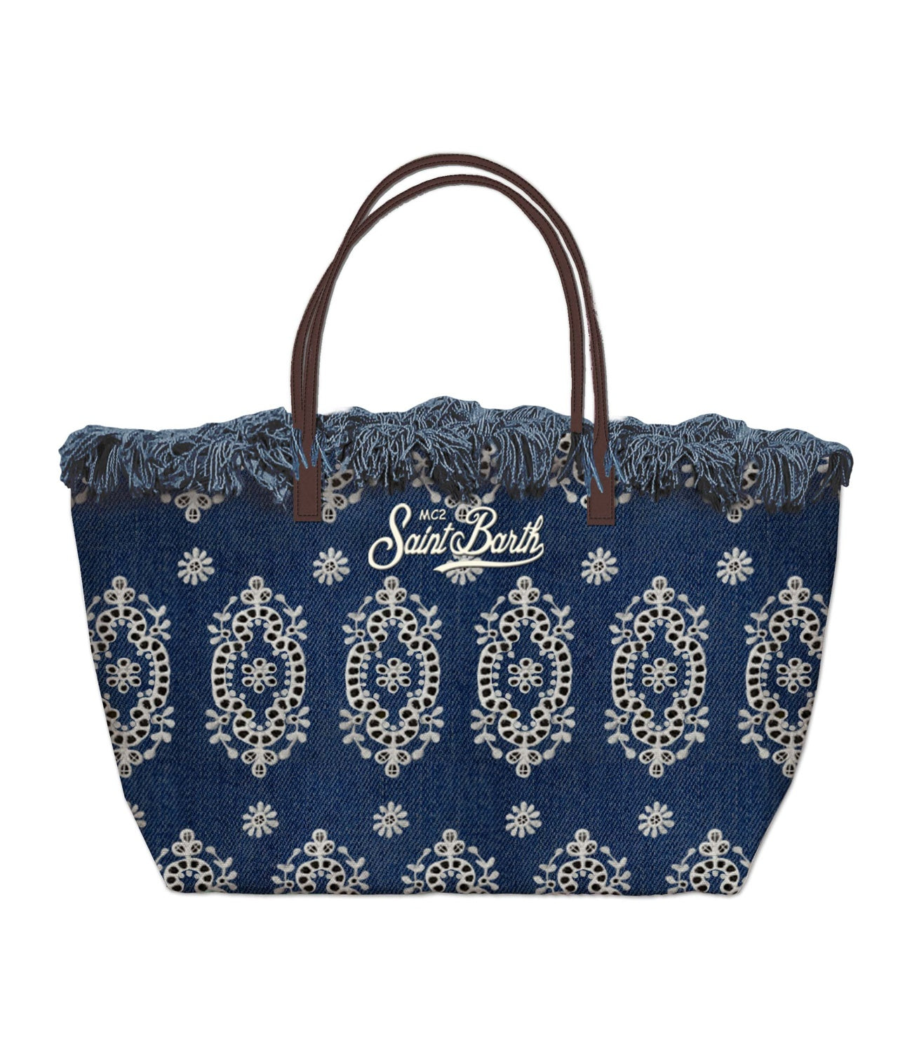 MC2 Saint Barth borsa City bag mid fringe denim sangallo