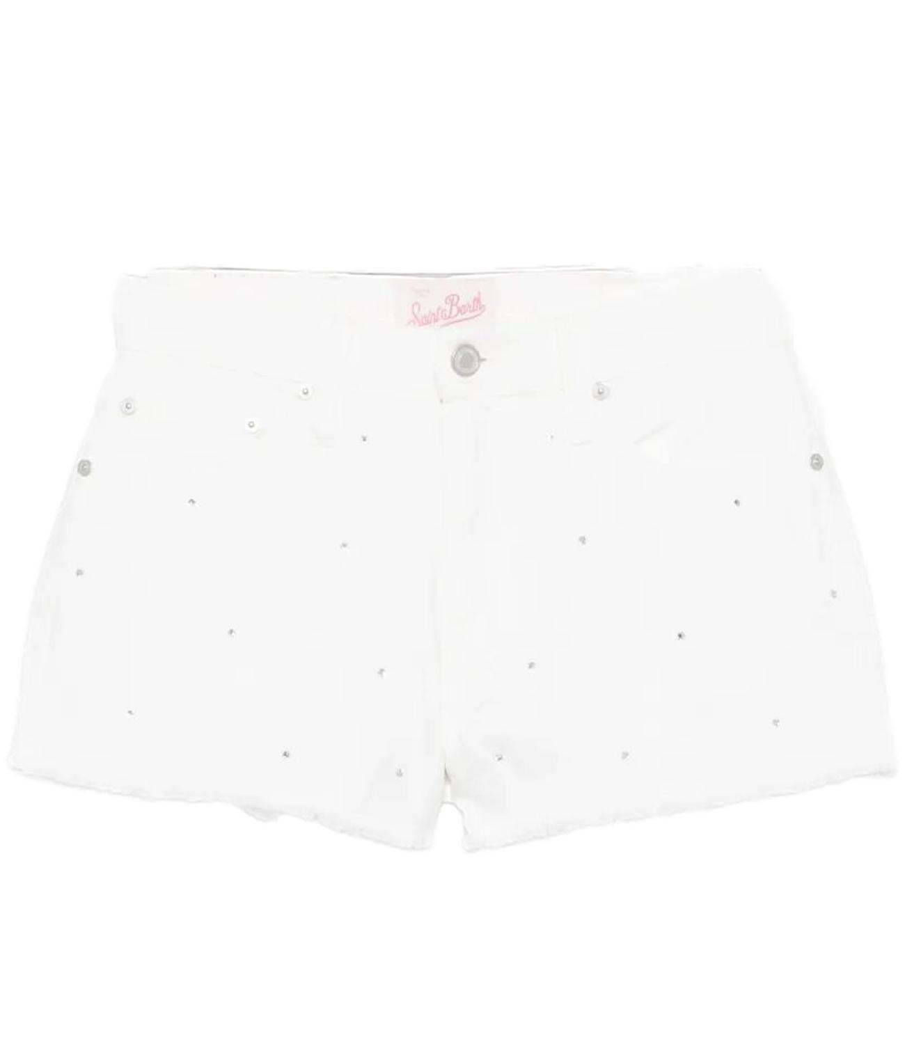MC2 Saint Barth Short Musa Strass Denim Bianco Donna