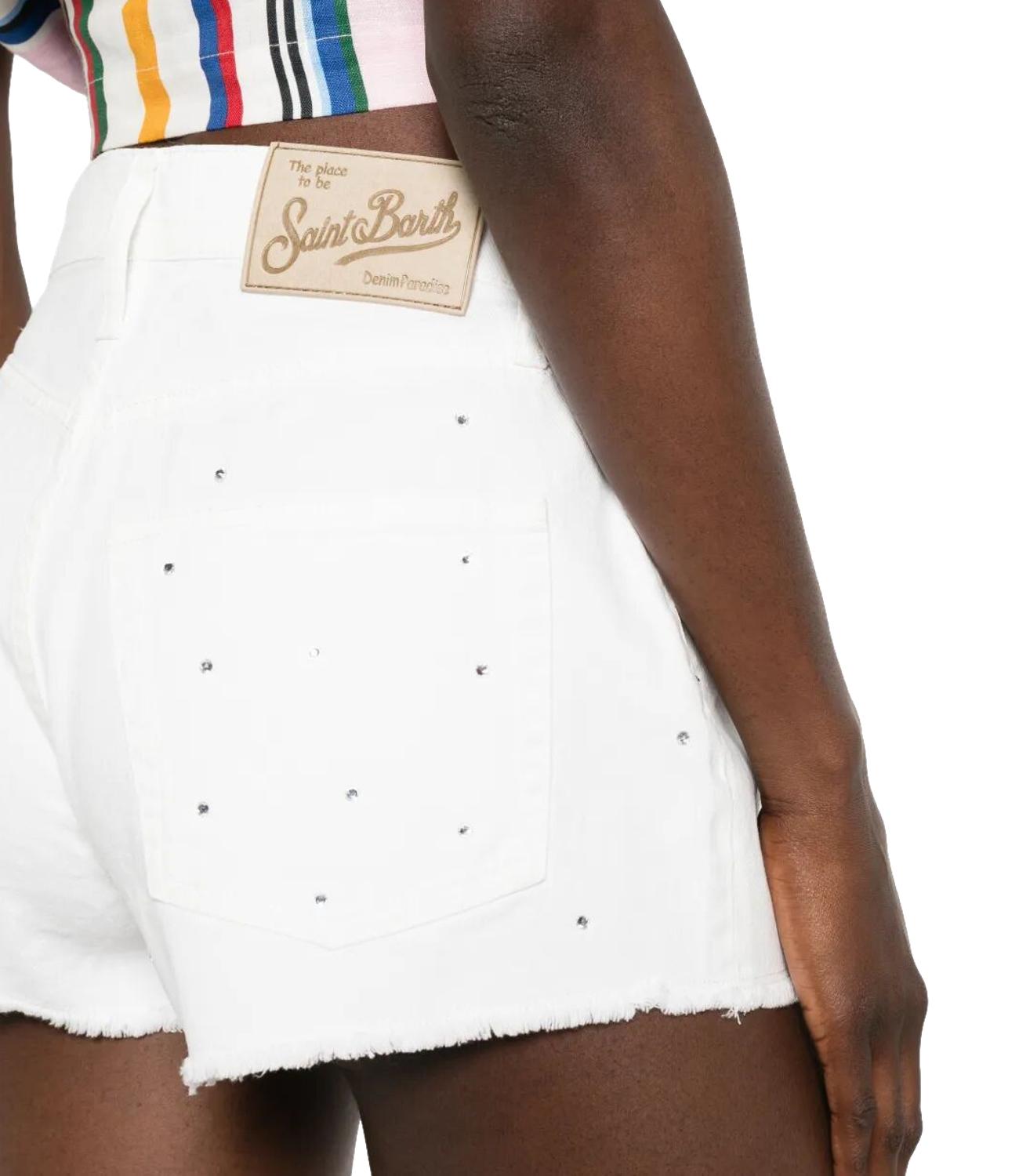 MC2 Saint Barth Short Musa Strass Denim Bianco Donna