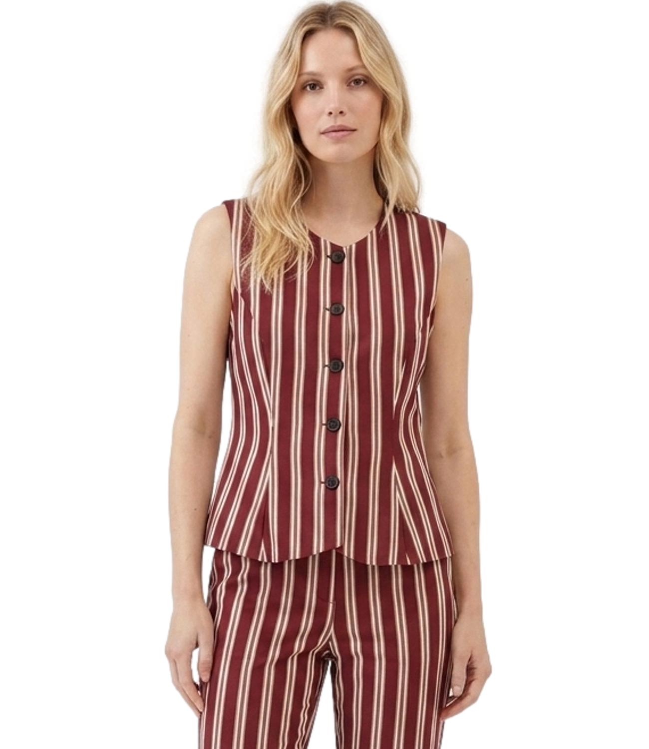 Motel Gilet Righe Bordeaux Donna