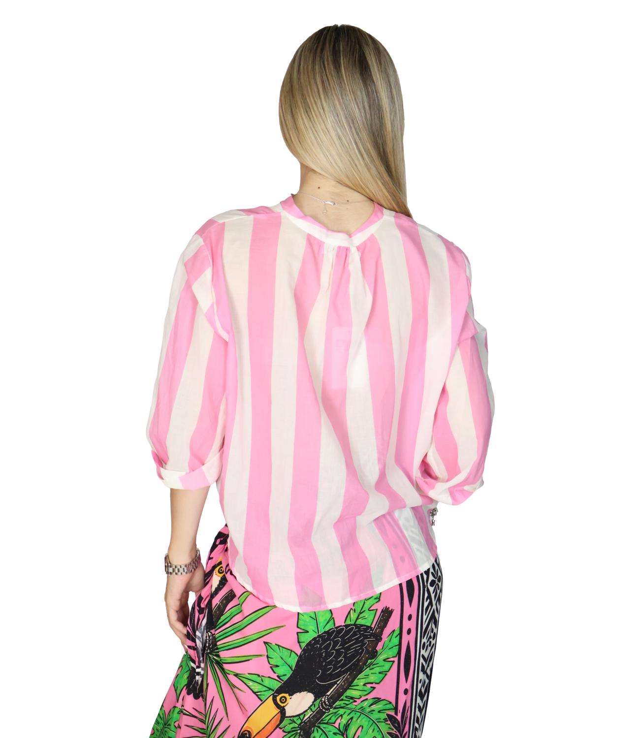 Motel Camicia Riga Bianco/Rosa Donna
