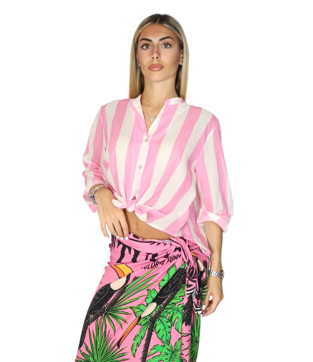 Motel Camicia Riga Bianco/Rosa Donna