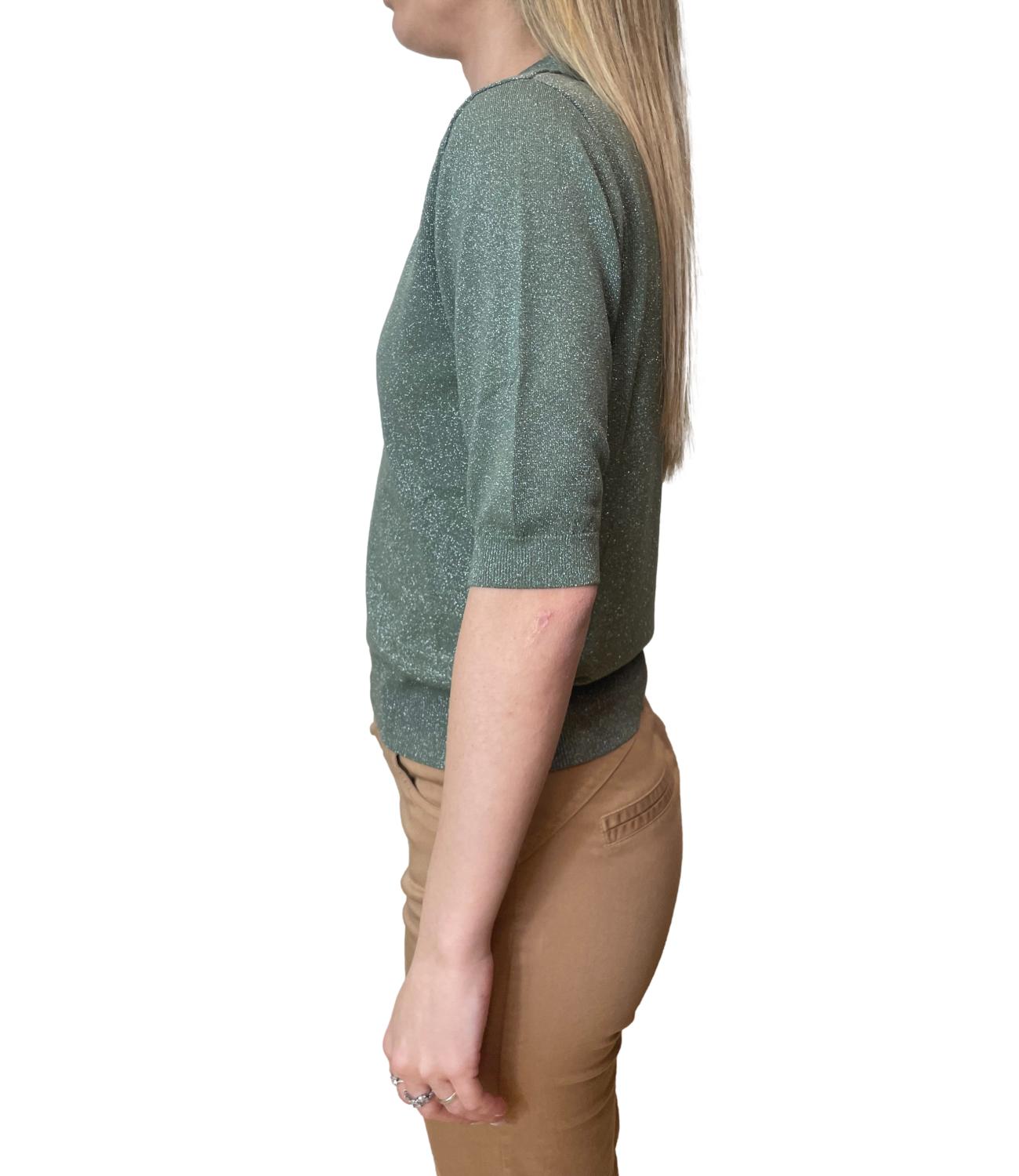 Motel Maglia Polo Lurex Verde Militare Donna