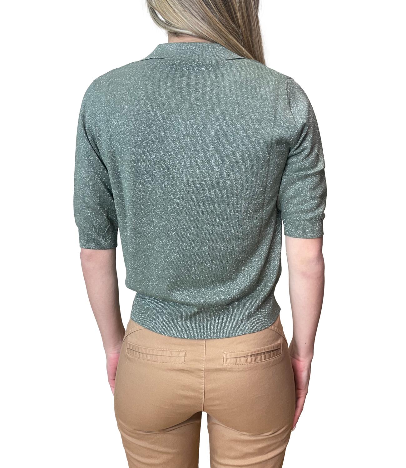 Motel Maglia Polo Lurex Verde Militare Donna