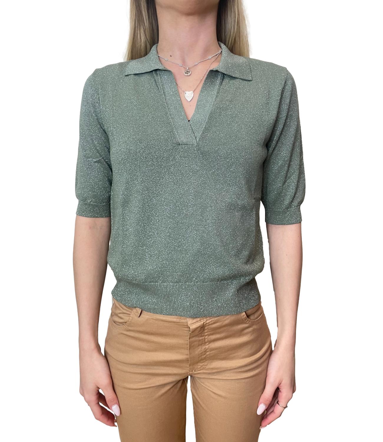 Motel Maglia Polo Lurex Verde Militare Donna