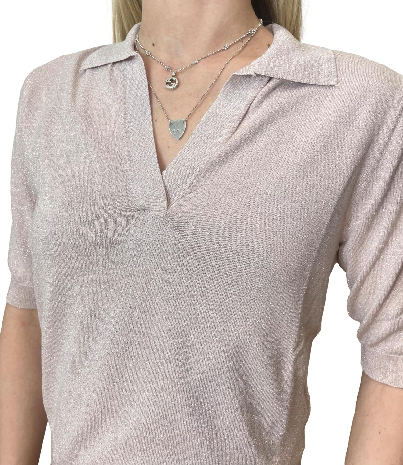 Motel Maglia Polo Lurex Rosa Donna