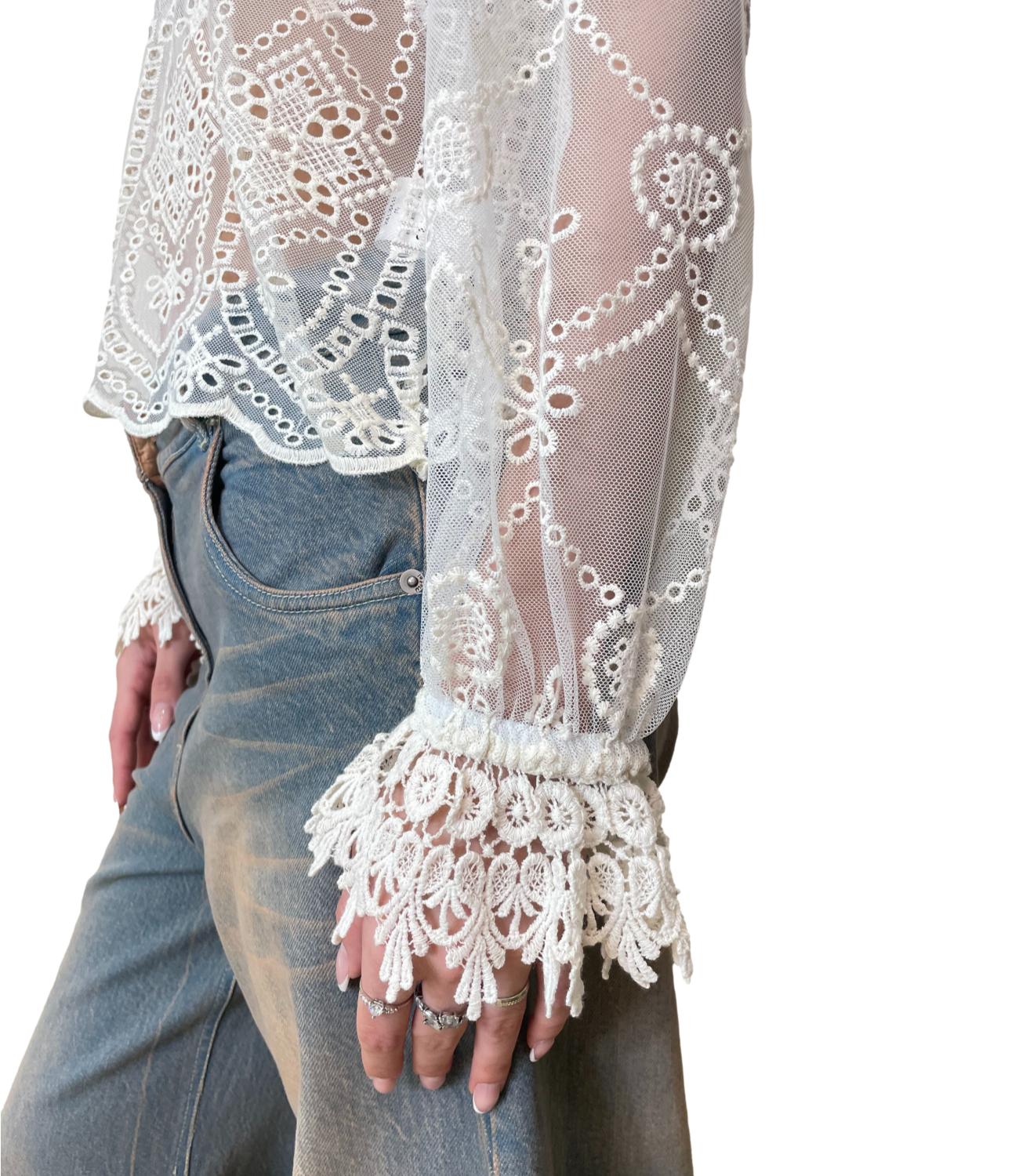 Motel Camicia Pizzo Panna Donna