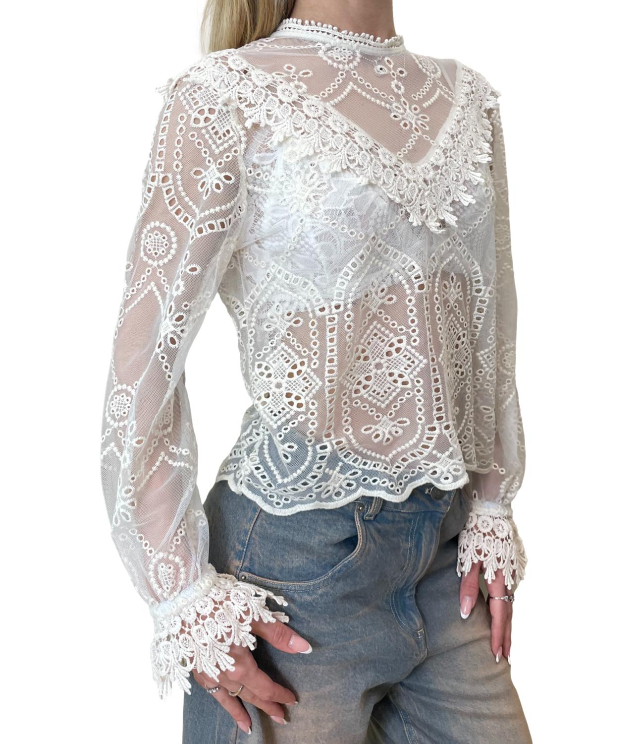 Motel Camicia Pizzo Panna Donna