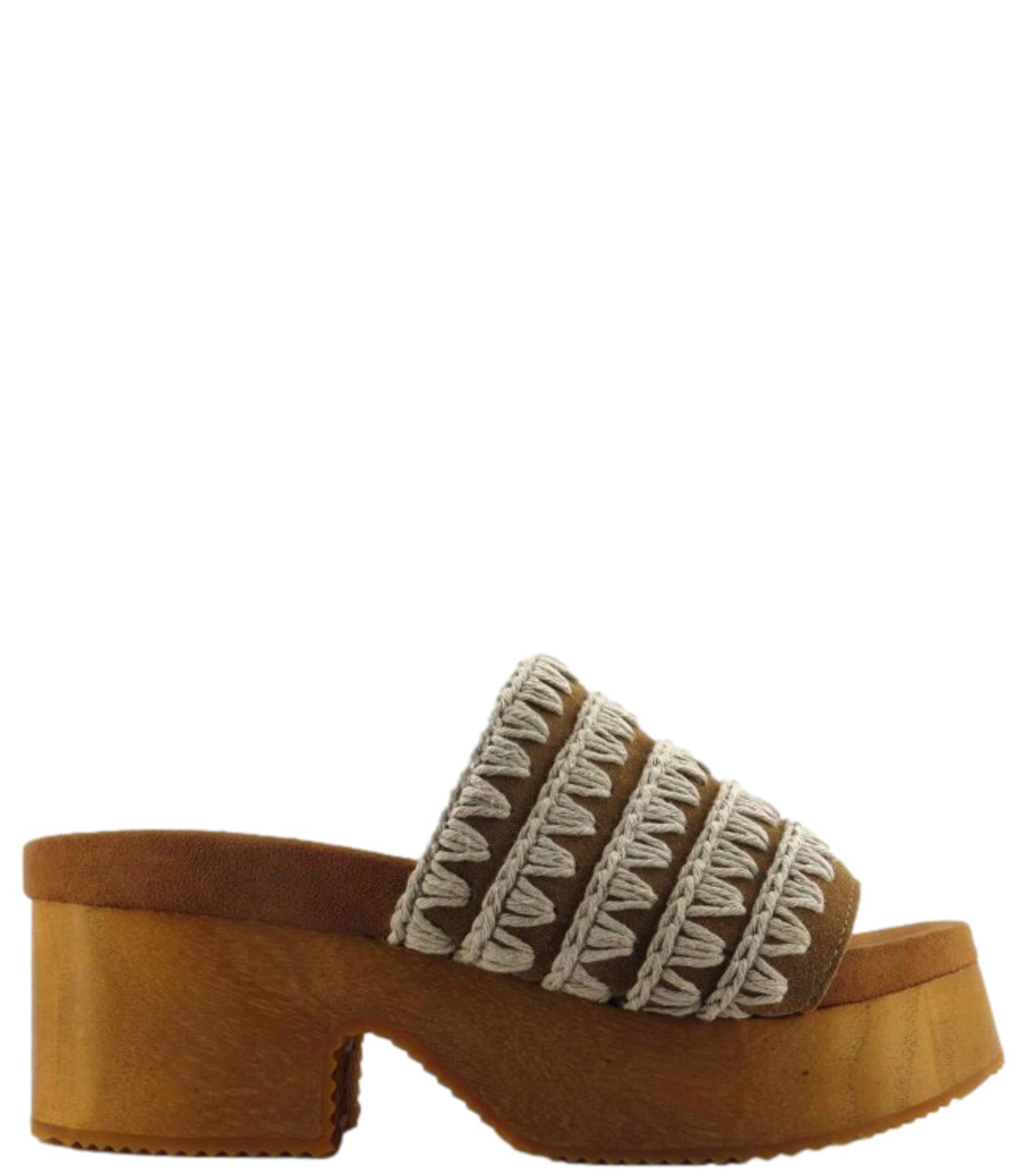 Mou Sandalo Monoband high heel wood clog Cognac Donna