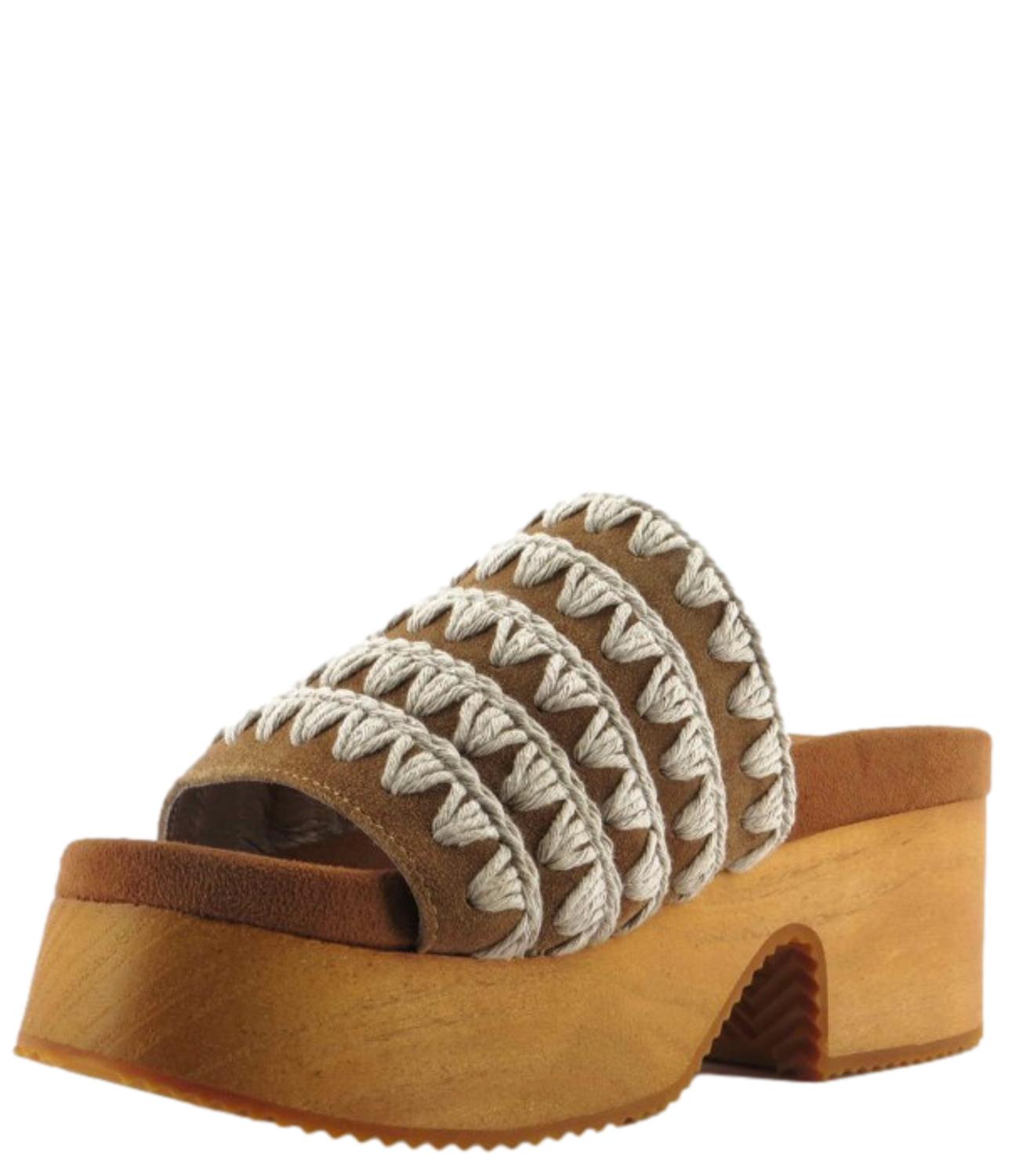 Mou Sandalo Monoband high heel wood clog Cognac Donna