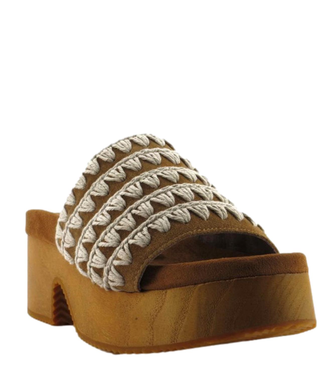 Mou Sandalo Monoband high heel wood clog Cognac Donna