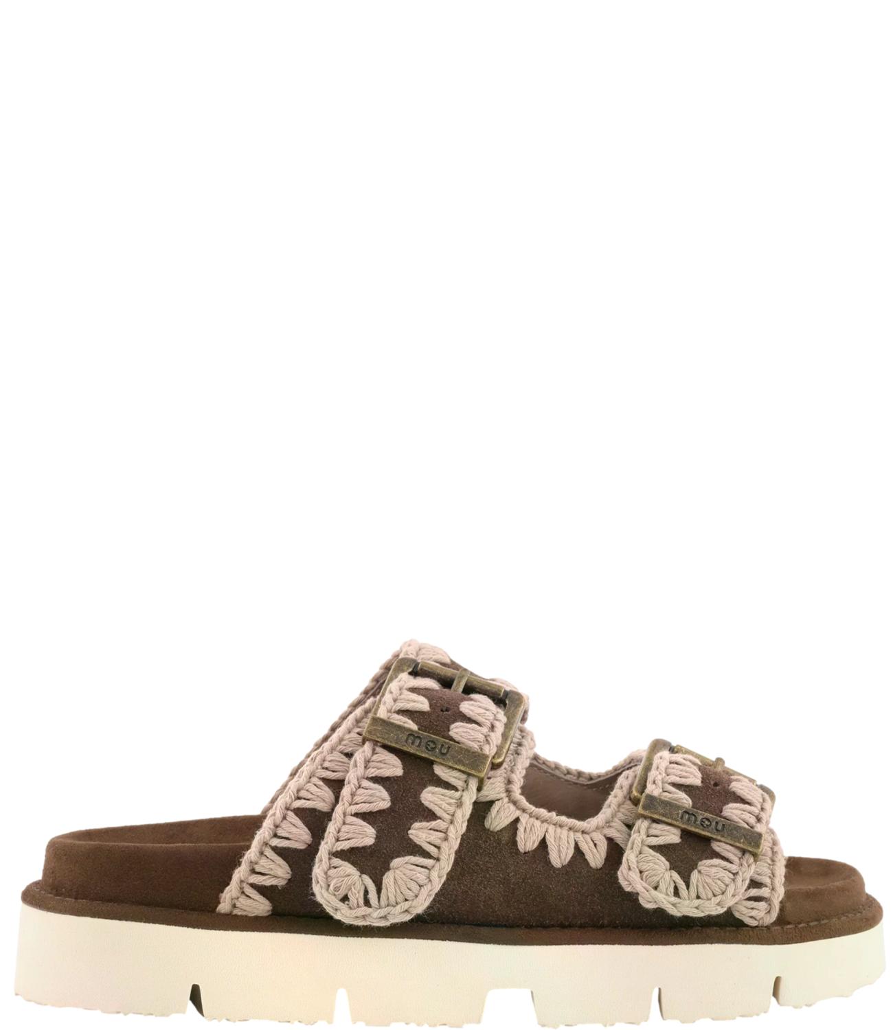 Mou bio sandal two buckles deep brown donna