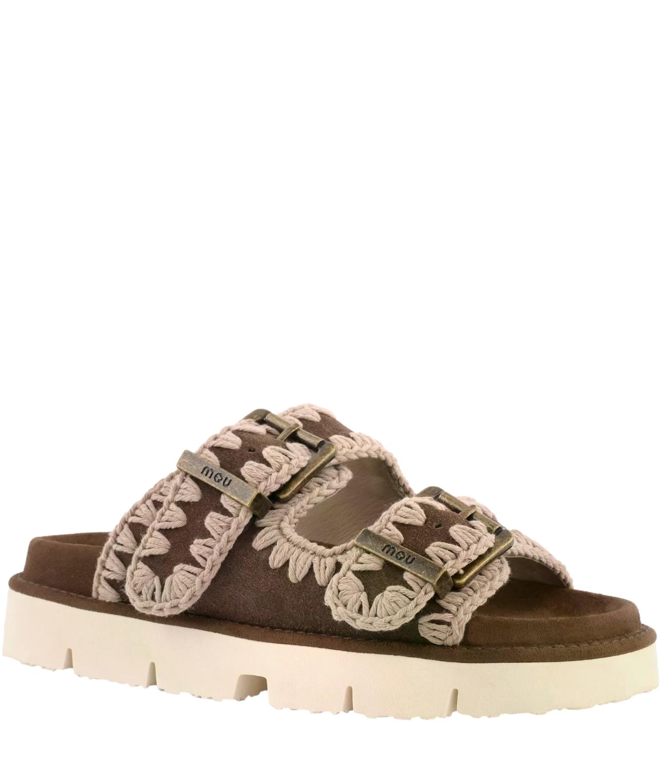 Mou bio sandal two buckles deep brown donna