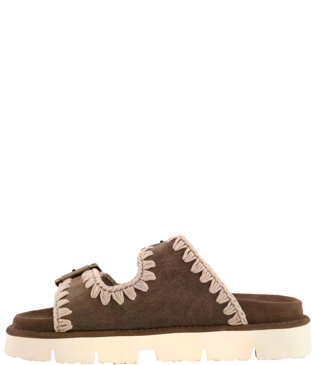 Mou bio sandal two buckles deep brown donna