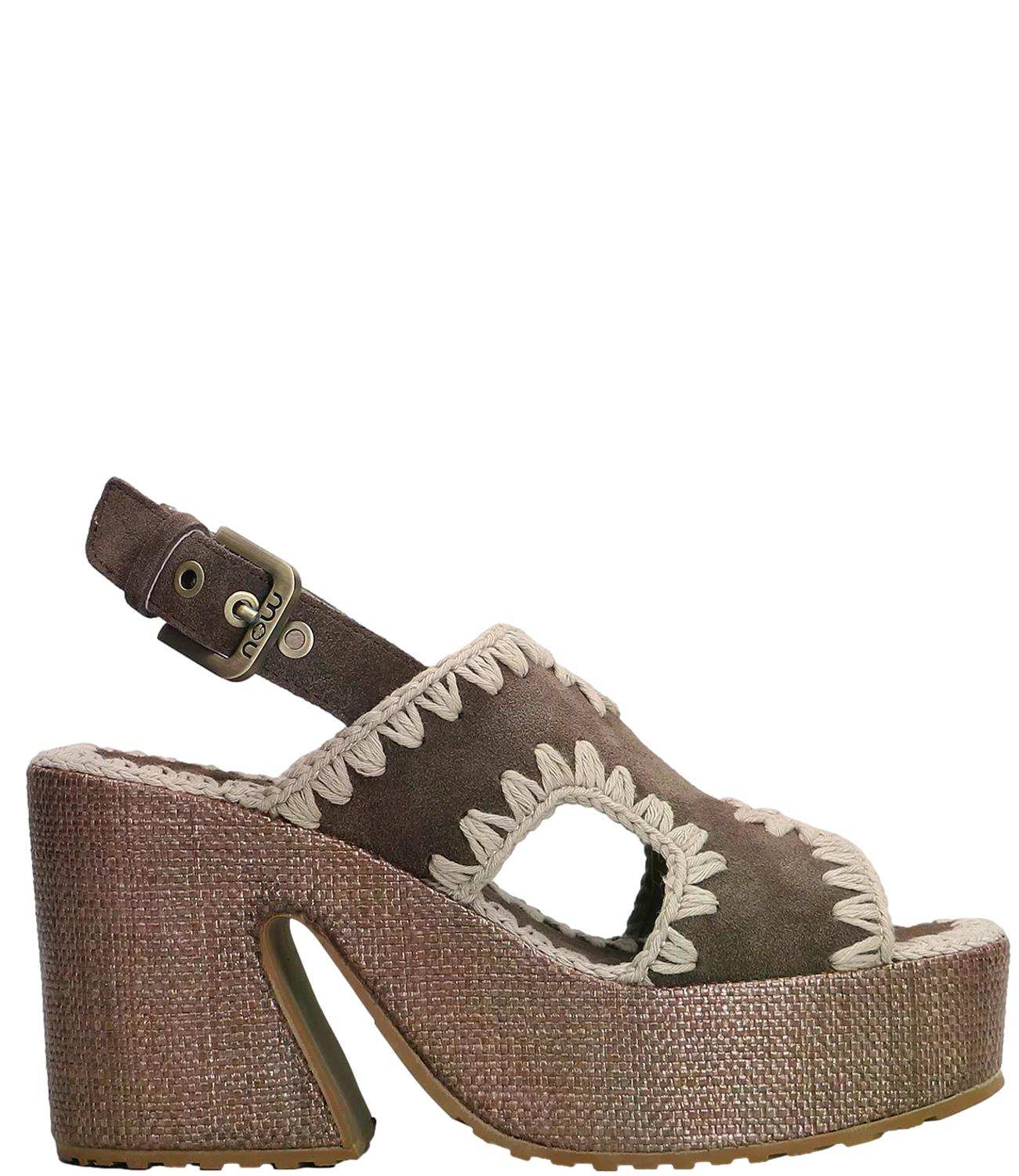 Mou raffia platform with back strass deep brown donna