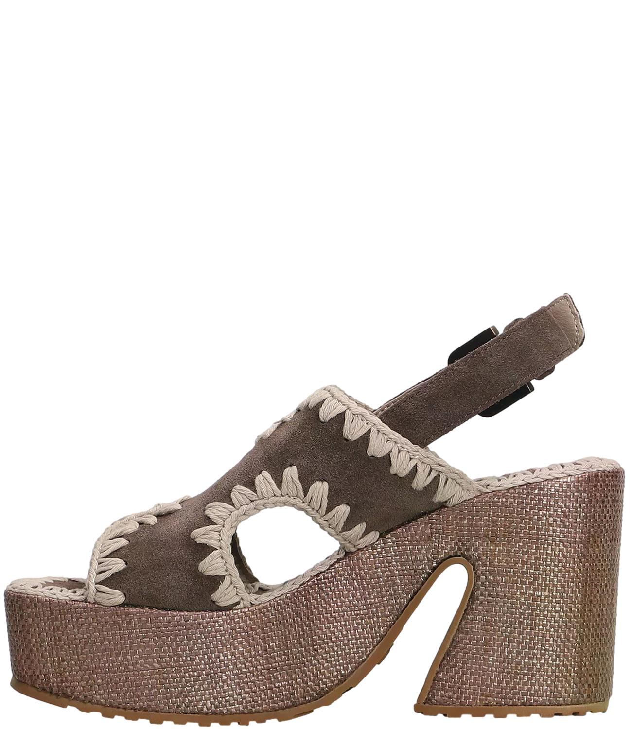 Mou raffia platform with back strass deep brown donna