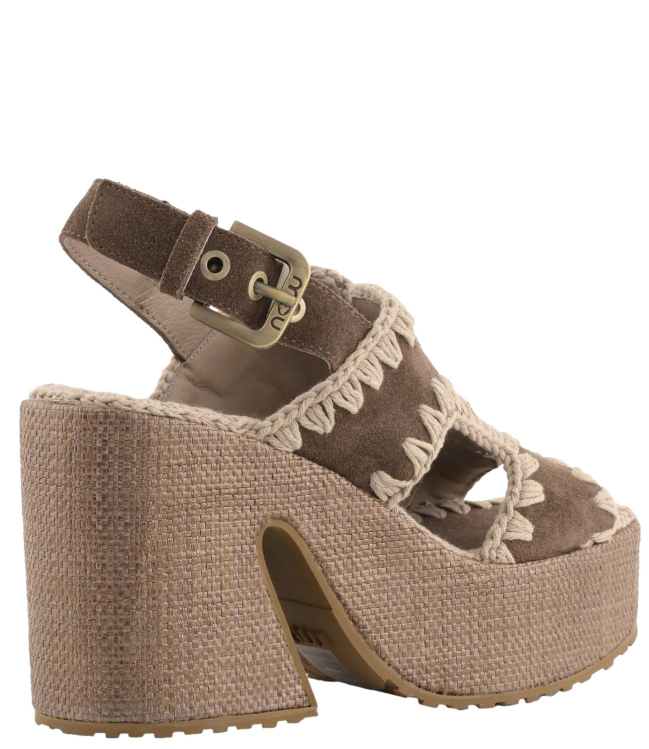 Mou raffia platform with back strass deep brown donna