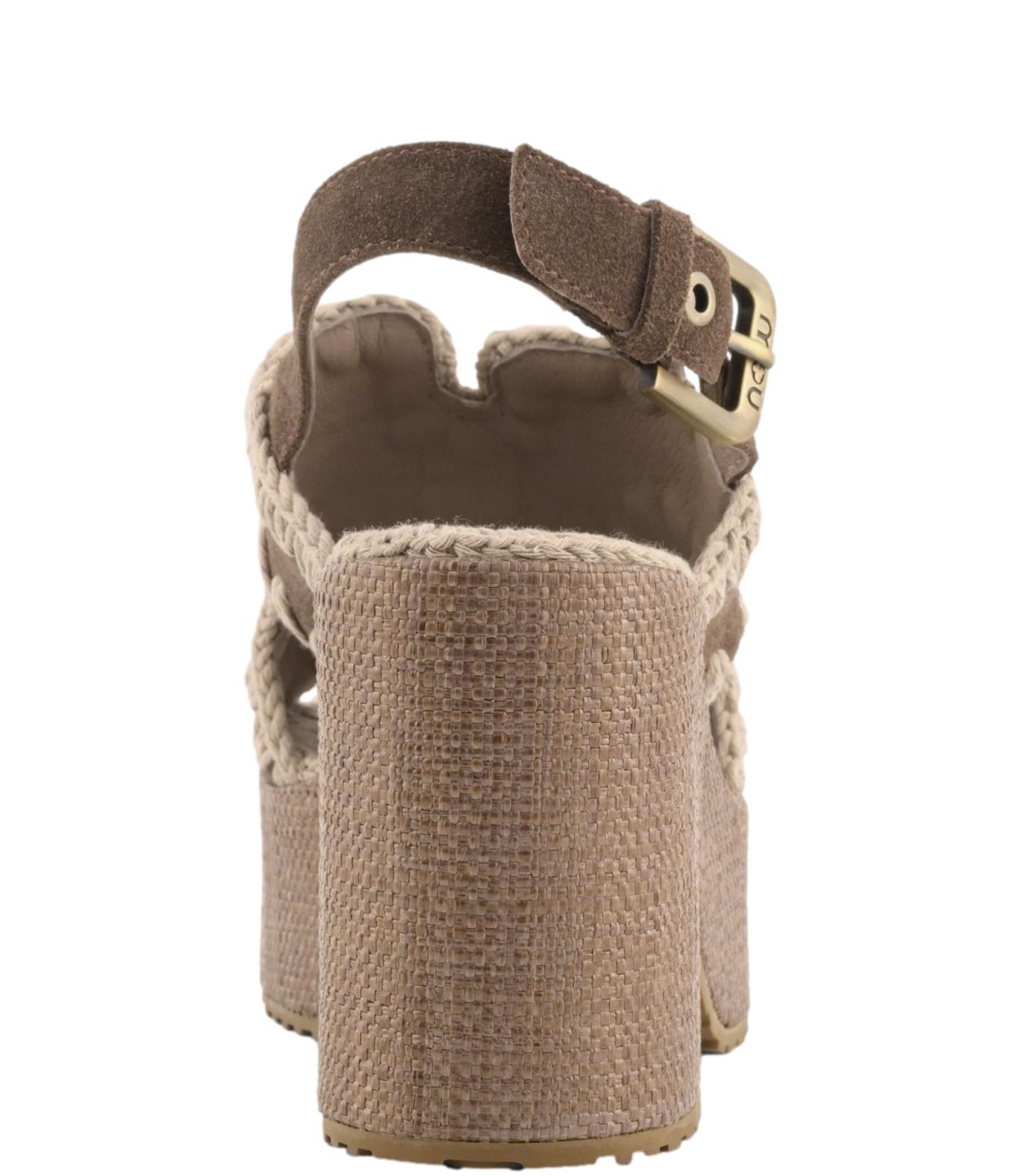 Mou raffia platform with back strass deep brown donna