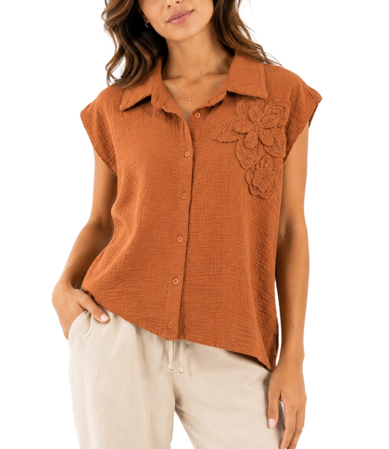 Philia loft camicia tabacco con fiore