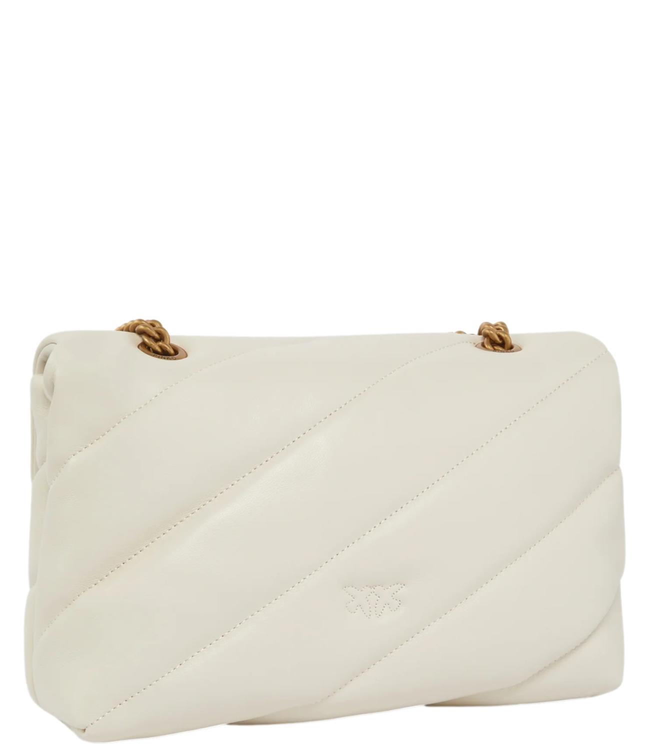 Pinko Borsa Media Love Puff Classic Cl Sheep Nap Bianco/gold Donna