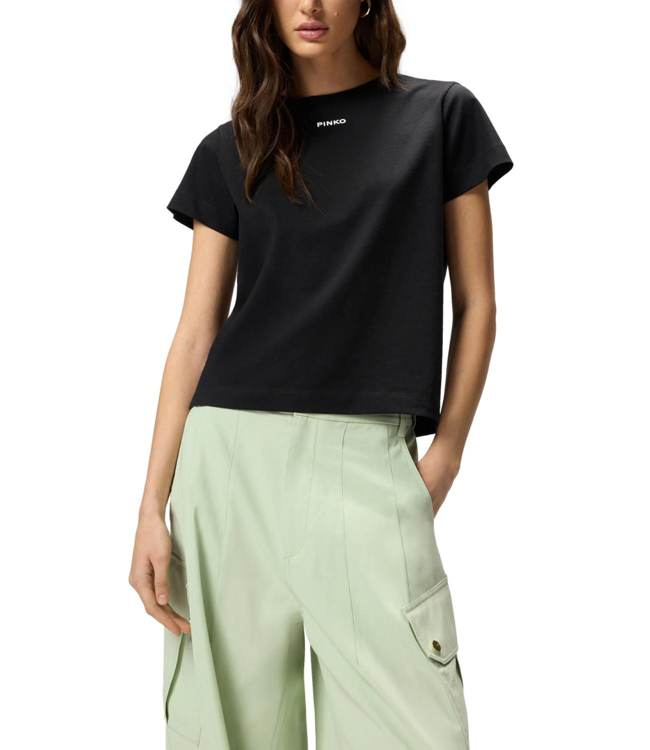Pinko Basico T-Shirt Jersey Logo Sta Nero Donna