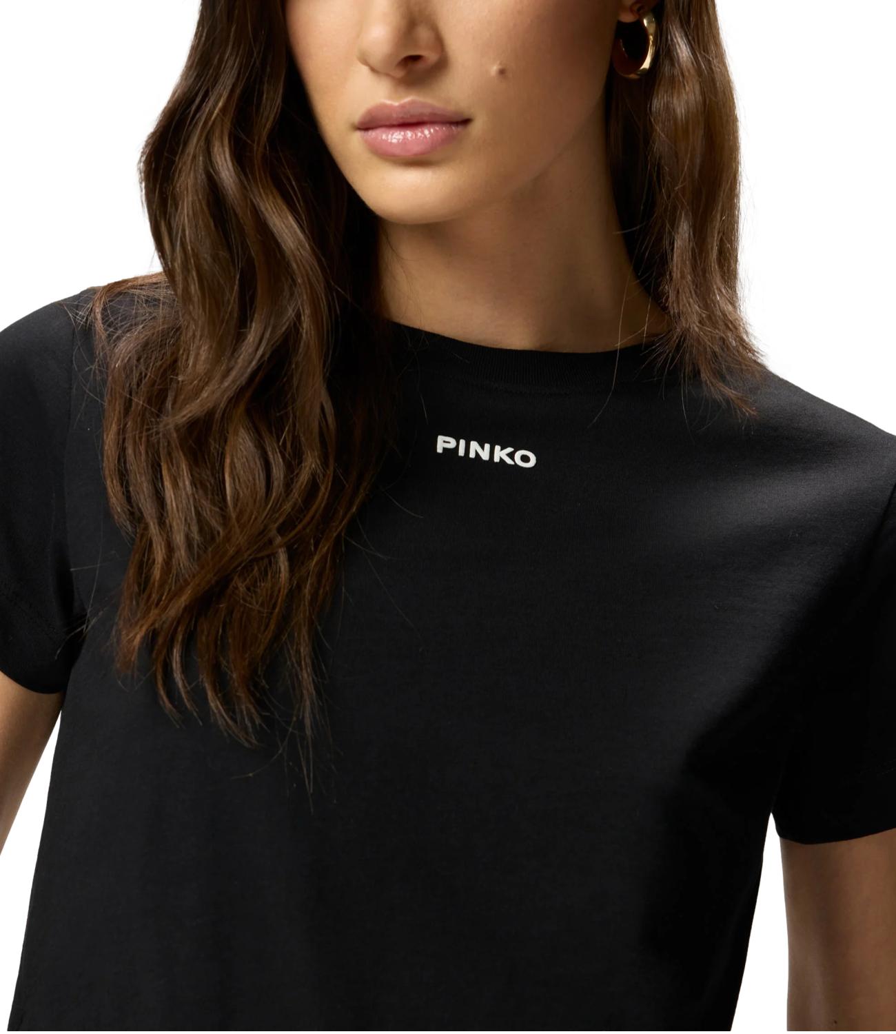 Pinko Basico T-Shirt Jersey Logo Sta Nero Donna