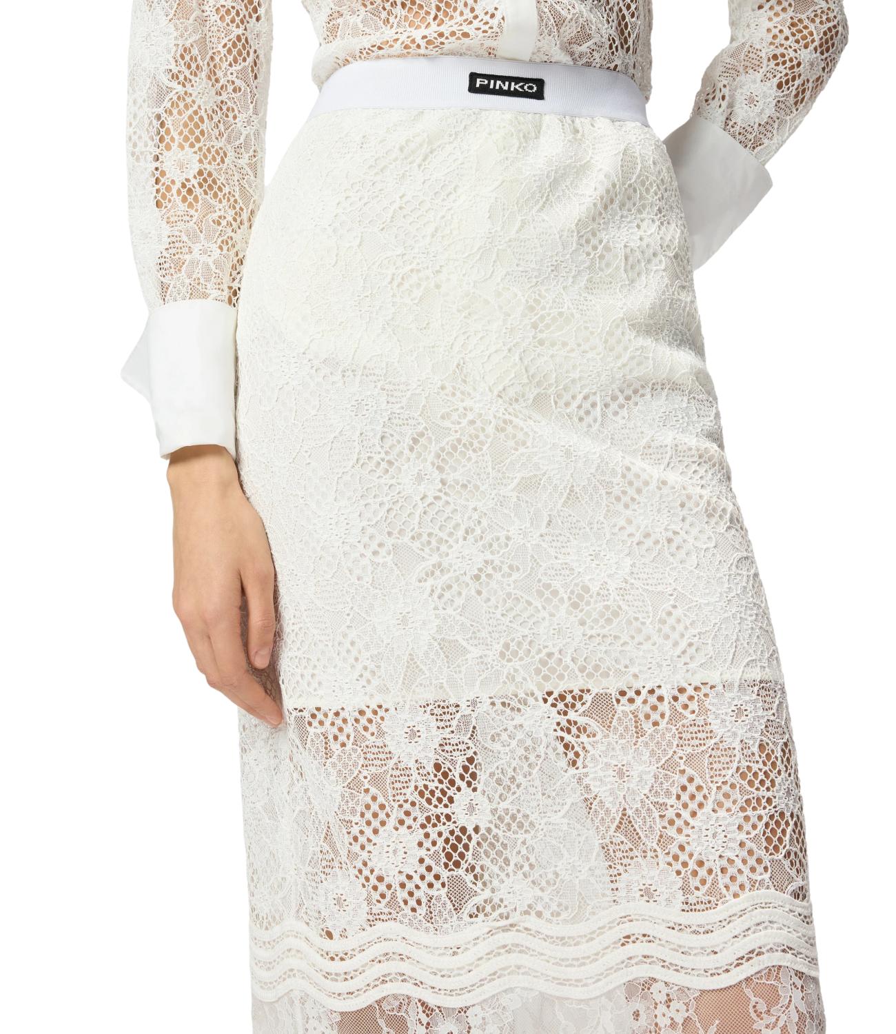 Pinko Harmonie Gonna Pizzo Rebrode Bianco Donna